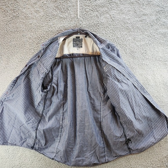 Buffalo David Bitton Shirt Men's XL Blue Striped 100% Cotton Collared Button-Up - Picture 4 of 14